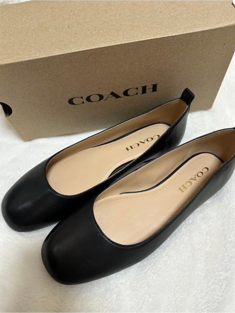 Coach Black Leather Round-Toe Ballet Flats